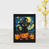 Hexe Cat Starry Night Van Gogh Retro Halloween Ca Karte (Gelbe Blume)