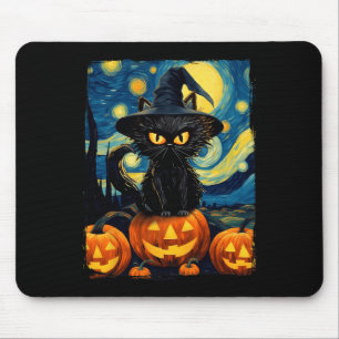 Hexe Cat Starry Night Van Gogh Retro Halloween Ca Mousepad