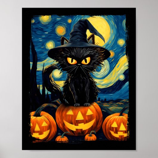 Hexe Cat Starry Night Van Gogh Retro Halloween Ca Poster (Vorne)
