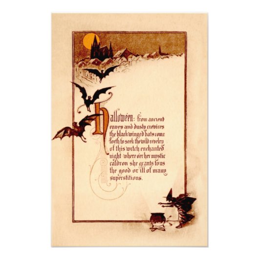 Hexe Cauldron Bat Full Moon Fotodruck (Vorne)