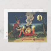 Hexe Cauldron Black Cat Bat Postkarte (Vorne/Hinten)