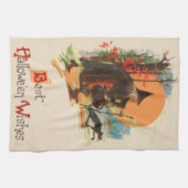 Hexe Cauldron Black Cat Full Moon Handtuch (Horizontal)