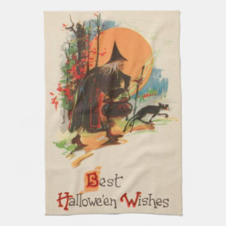 Hexe Cauldron Black Cat Full Moon Handtuch