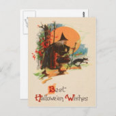 Hexe Cauldron Black Cat Full Moon Postkarte (Vorne/Hinten)