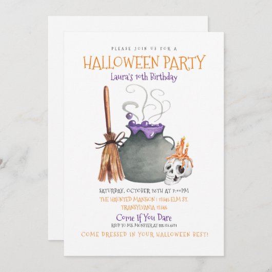 Hexe Cauldron Halloween Einladung (Vorne/Hinten)