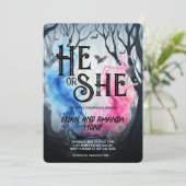Hexe Cauldron Pink Blue Halloween Gender Reveal Einladung (Stehend Vorderseite)