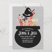 Hexe Cauldron Spooky Halloween Party Grau Einladung (Vorderseite)