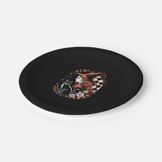 Hexe Checkered Halloween Pappteller (Schrägansicht)