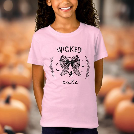 Hexe Coquette Black Bow Halloween Name Pink T-Shirt