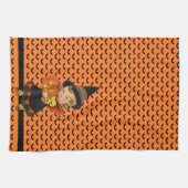 Hexe der 1940er nur zu Niedlich! Halloween Orange Geschirrtuch (Horizontal)