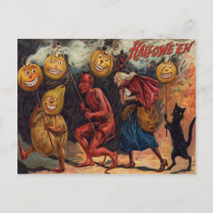 Hexe Devil Black Cat Jack O' Lantern Postkarte