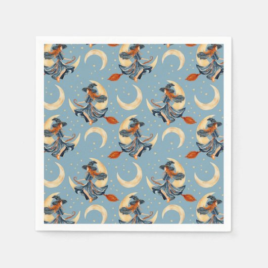 Hexe, die auf dem Mond fliegt Serviette (Vorderseite)