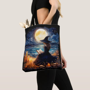 Hexe, die ein Buch liest - Wicca Halloween 1 Tasche