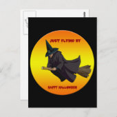 Hexe, die gerade nach Halloween-Postkarte fliegt Postkarte (Vorne/Hinten)
