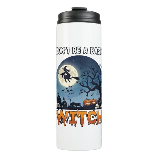 Hexe Don Be Basic Halloween Mondkatze Kürbis_1 Thermosbecher (Vorderseite)