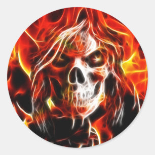 Hexe Fiery Skull Runder Aufkleber