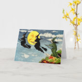 Hexe fliegender Zimmermann auf dem Mondhimmel Karte (Gelbe Blume)