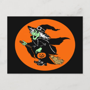 Hexe Fliegendes Halloween-Oval-Cartoon-Postkarte Postkarte