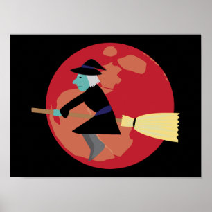 Hexe fliegt in der Nacht Poster