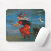 Hexe fliegt mit schwarzer Katze in der Halloween-N Mousepad (Mit Mouse)