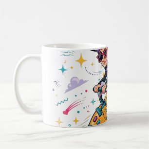 Hexe fliegt mit Staubsauger Lustige Halloween-Kuns Kaffeetasse