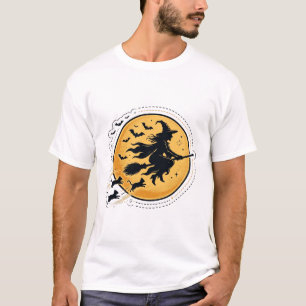 Hexe fliegt über Vollmond-Silhouetten-Kunst T-Shirt