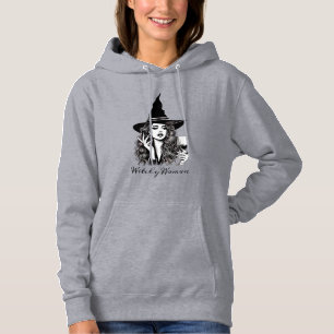 Hexe Frau, Schwarze Elegante Hexe mit Wein Hoodie