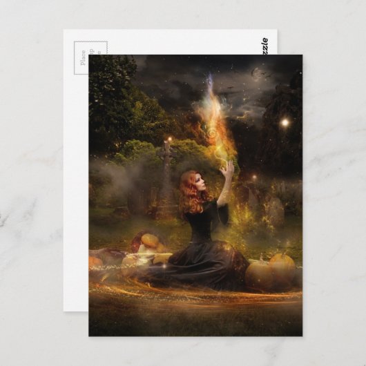 Hexe führt magische Circle-Zauber aus Postkarte (Vorne/Hinten)