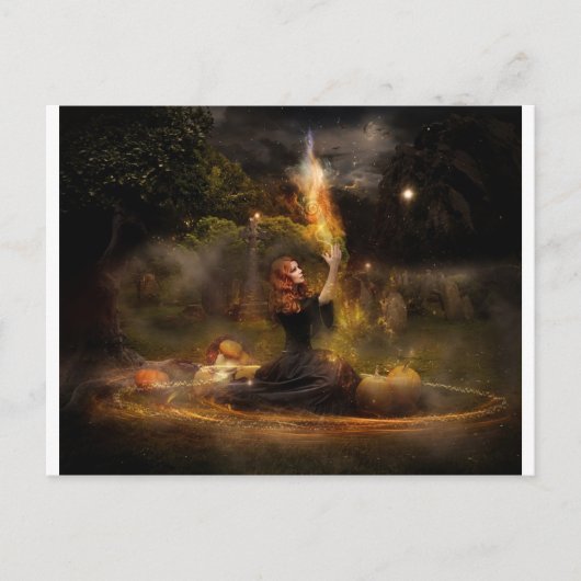 Hexe führt magische Circle-Zauber aus Postkarte (Vorderseite)