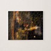 Hexe führt magischen Kreis-Zauber durch Puzzle (Horizontal)