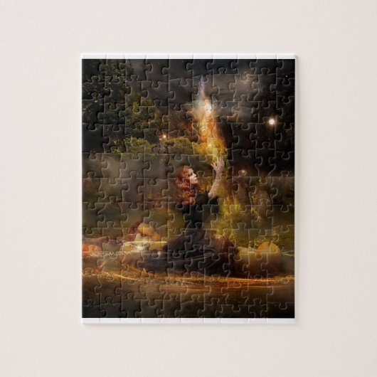 Hexe führt magischen Kreis-Zauber durch Puzzle (Vertikal)