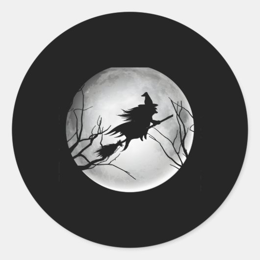 Hexe Full Moon Halloween Hexe N Runder Aufkleber (Vorderseite)
