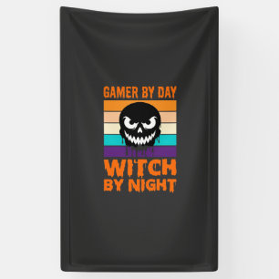 Hexe-Gamer Halloween Retro-Totenkopf Banner