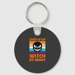 Hexe-Gamer Halloween Retro-Totenkopf Schlüsselanhänger
