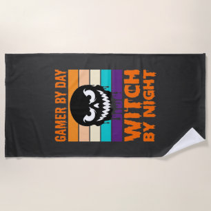 Hexe-Gamer Halloween Retro-Totenkopf Strandtuch