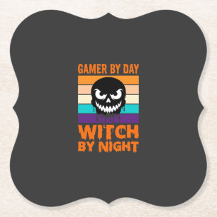 Hexe-Gamer Halloween Retro-Totenkopf Untersetzer