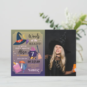 Hexe Geburtstagsparty Wands Ready Girls Pink Foto Einladung