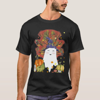 Hexe Ghost Cat Pumpkin Kaffee Lover Herbstlaub H T-Shirt
