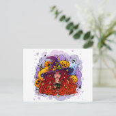 Hexe Ghost und Pumpkins Postkarte (Stehend Vorderseite)