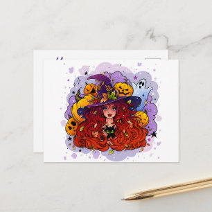 Hexe Ghost und Pumpkins Postkarte