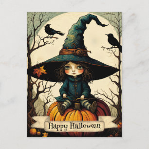Hexe Girl Pumpkin Happy Halloween Postkarte