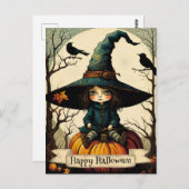 Hexe Girl Pumpkin Happy Halloween Postkarte (Vorne/Hinten)