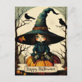 Hexe Girl Pumpkin Happy Halloween Postkarte (Vorderseite)