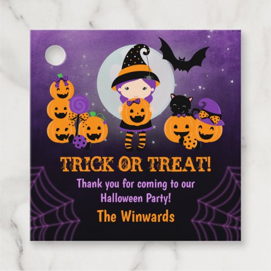 Hexe Girl Pumpkins Halloween-Party Geschenkanhänger (Vorderseite)