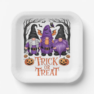 Hexe Gnomes Pumpkins Gothic-Halloween-Party Pappteller
