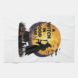Hexe Gute Zeit Halloween Mond Kessel_1 Geschirrtuch
