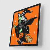 Hexe-Halloween-Cartoon-Wall-Uhr Quadratische Wanduhr (Winkel)