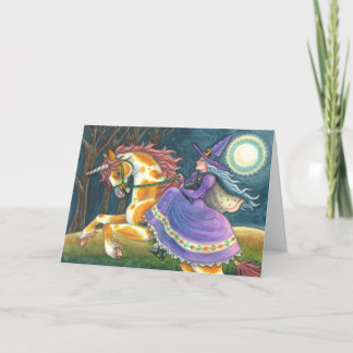 HEXE & HALLOWEEN EINHORN, SCHWARZE KATZE Fantasy P Feiertagskarte