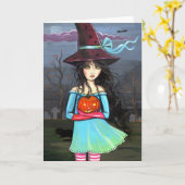 Hexe-Halloween-Karten-Anmerkungs-Karte Karte (Gelbe Blume)