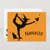 Hexe Halloween Namaste Yoga Orange Black Modern Postkarte (Vorne/Hinten)